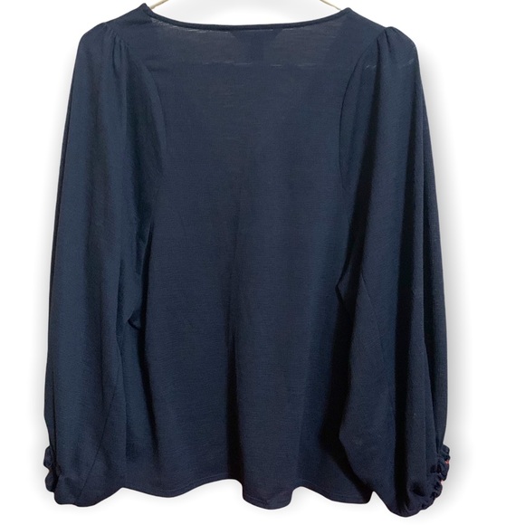 Banana Republic Navy V Neck Comfy Sharp Boho Bell Sleeve Blouse S - Picture 3 of 4